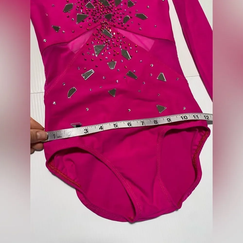 Competition Custom contemporary solo dance costume pink illusion long sleeve XSA